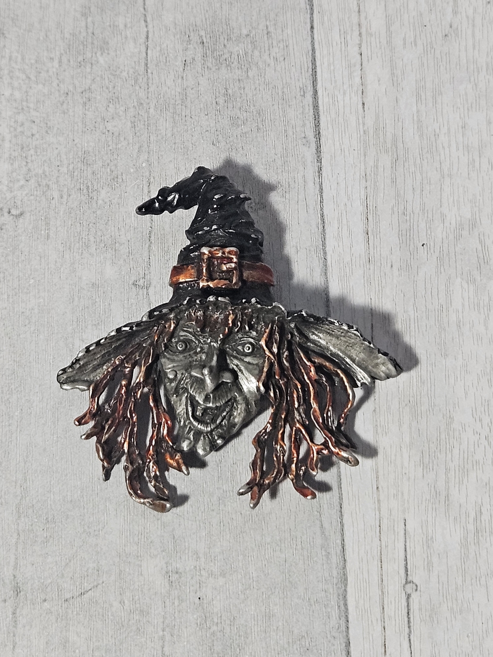 Vintage JJ Jonette Jewelry Halloween Scary Witch Face Brooch Pin Book Piece